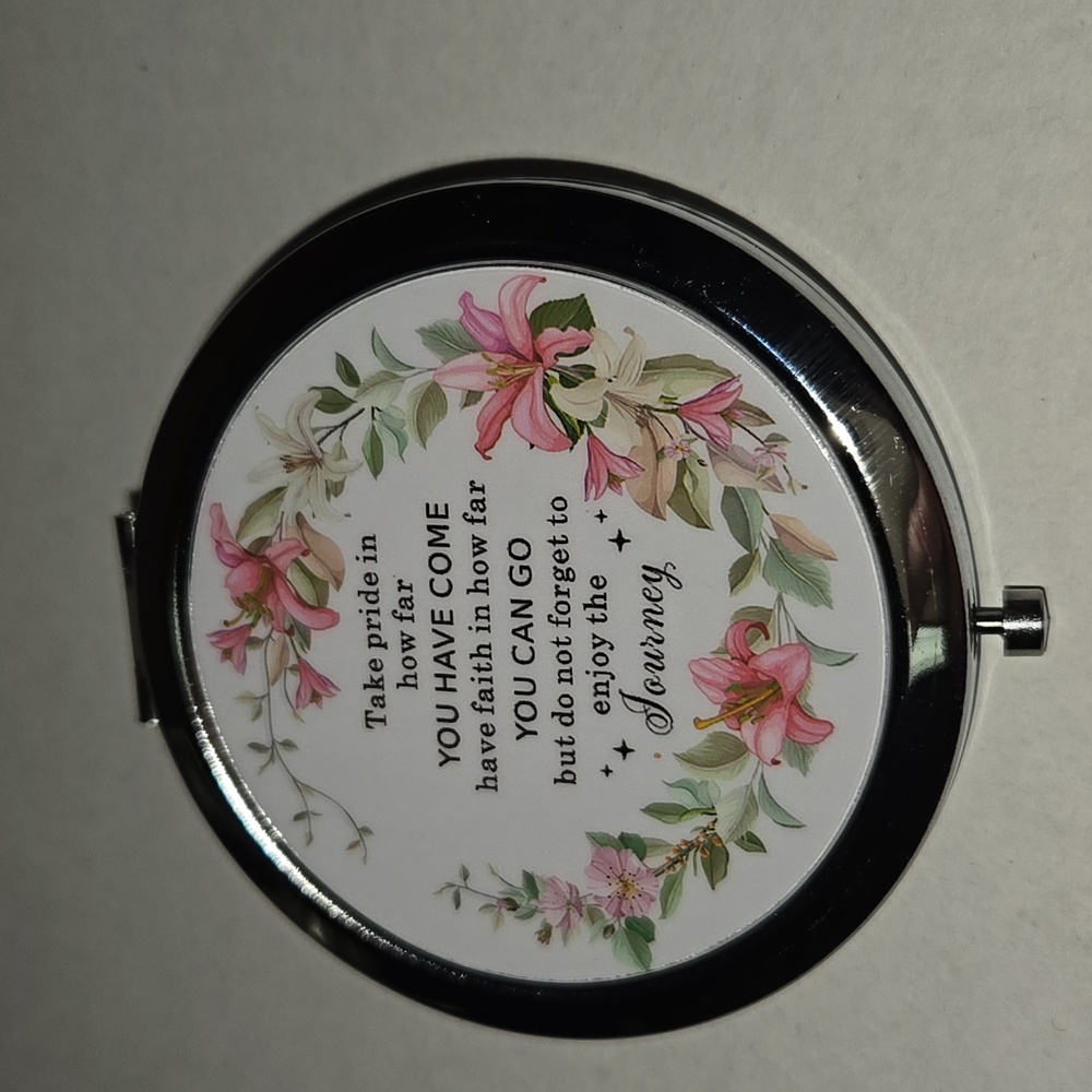 Compact Mirror With Inspirational Message And Floral Design